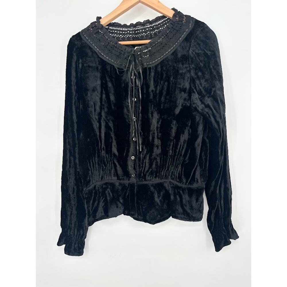 Vtg Y2K Faded Glory Top Womens Large Black Velvet Fairy Renaissance Whimsigoth